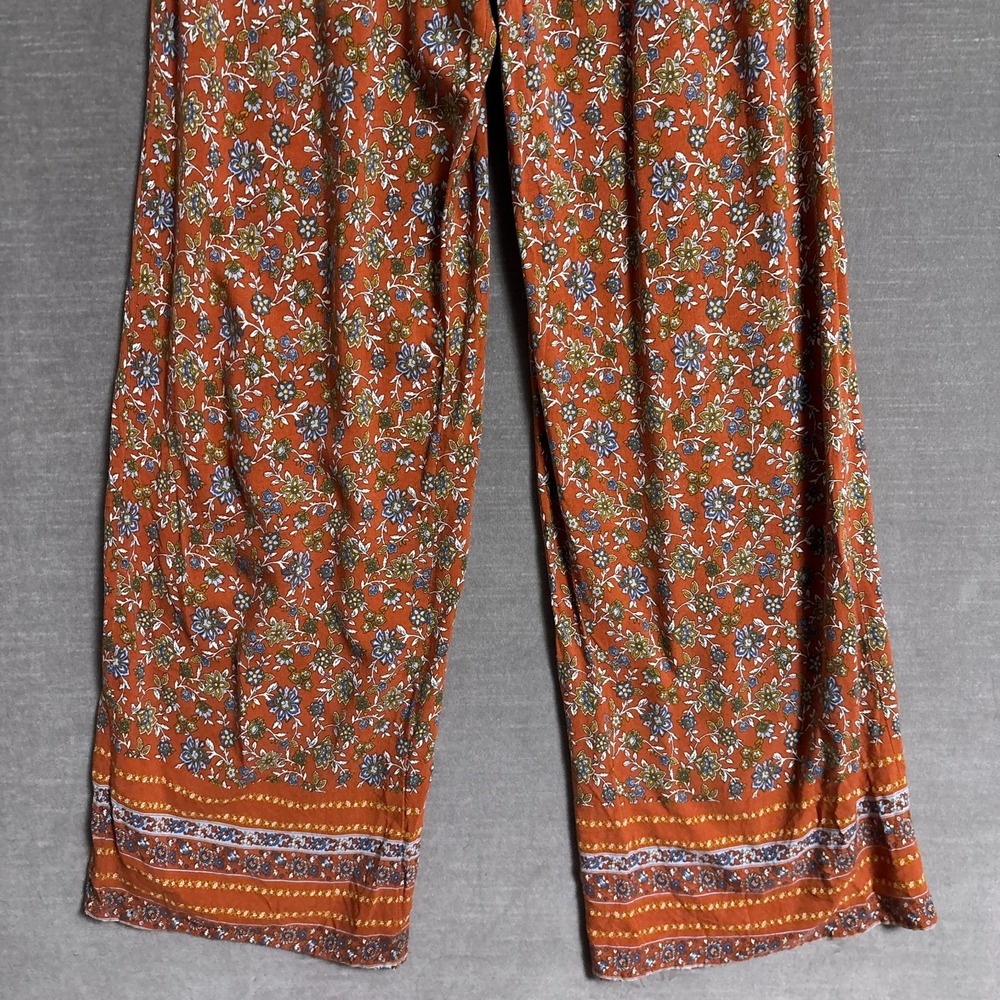 Live to be Spoiled Jumpsuit S Blue Brown Floral Wide Leg Smocked Boho Rayon XS - Picture 5 of 13